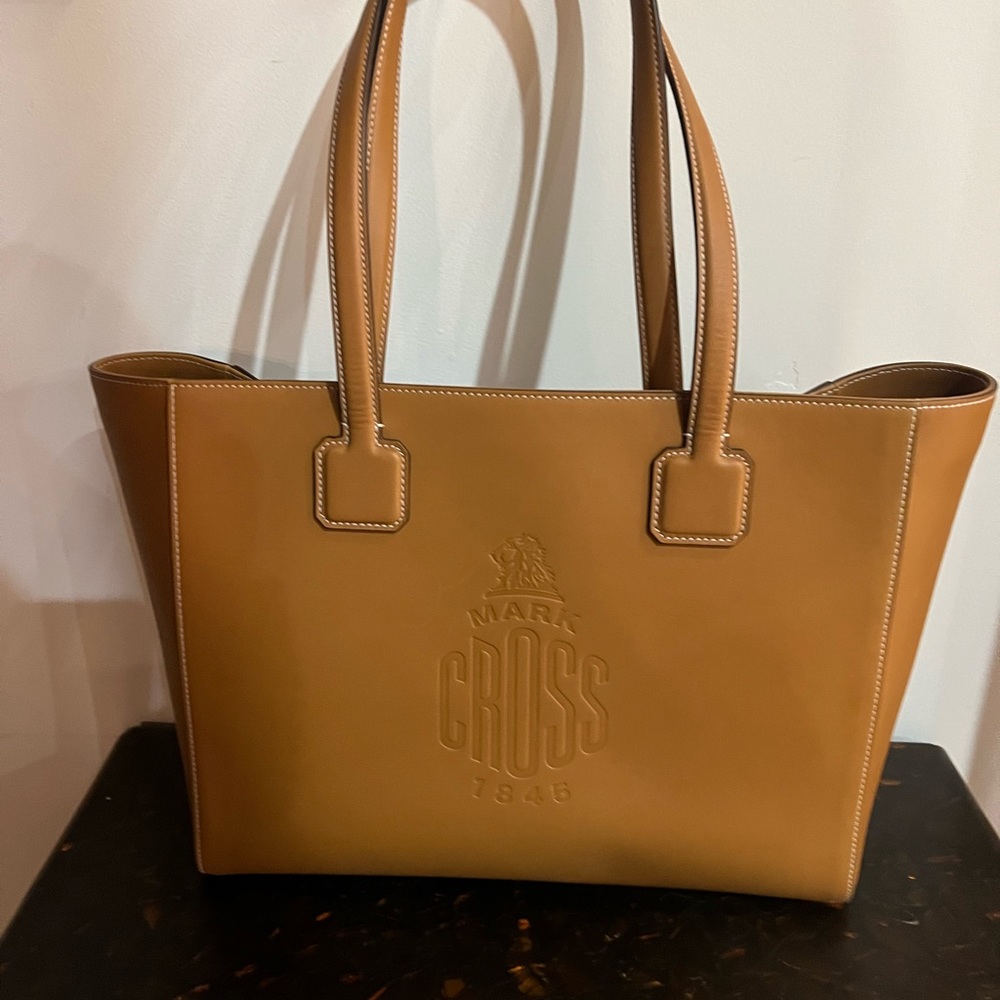 Mark Cross Cannes tote, caramel leather with tone on tone Exploded logo